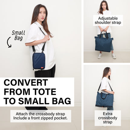 KOELE Navy Shopper Bag Tote Bag Foldable Travel Laptop Grocery KO-DUAL