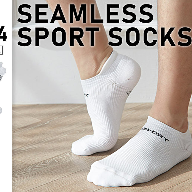 Rexy 4 Pack Medium White Seamless Sport Sneakers Socks Non-Slip Heel Tab