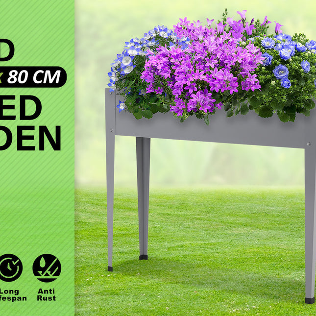 Home Ready 100x27x80cm Grey Raised Garden Bed Stand Galvanised Steel Planter