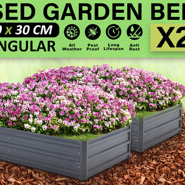 Home Ready 2 Set 150 x 90 x 30cm Grey Raised Garden Bed Galvanised Steel Planter
