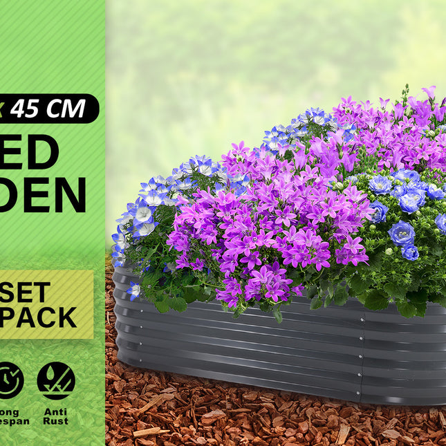 Home Ready 2 Set 160 x 80 x 45cm Grey Raised Garden Bed Galvanised Steel Planter