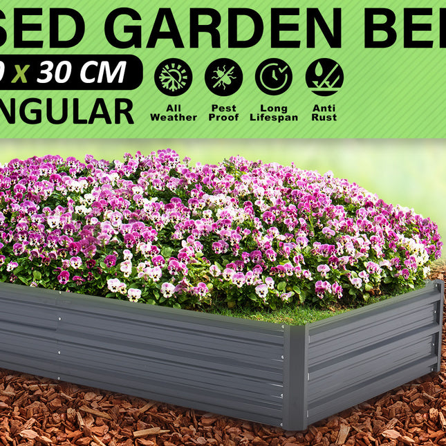 Home Ready 180 x 90 x 30cm Grey Raised Garden Bed Galvanised Steel Planter