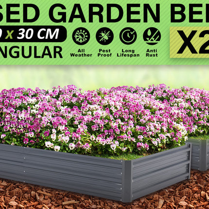 Home Ready 2 Set 210 x 90 x 30cm Grey Raised Garden Bed Galvanised Steel Planter