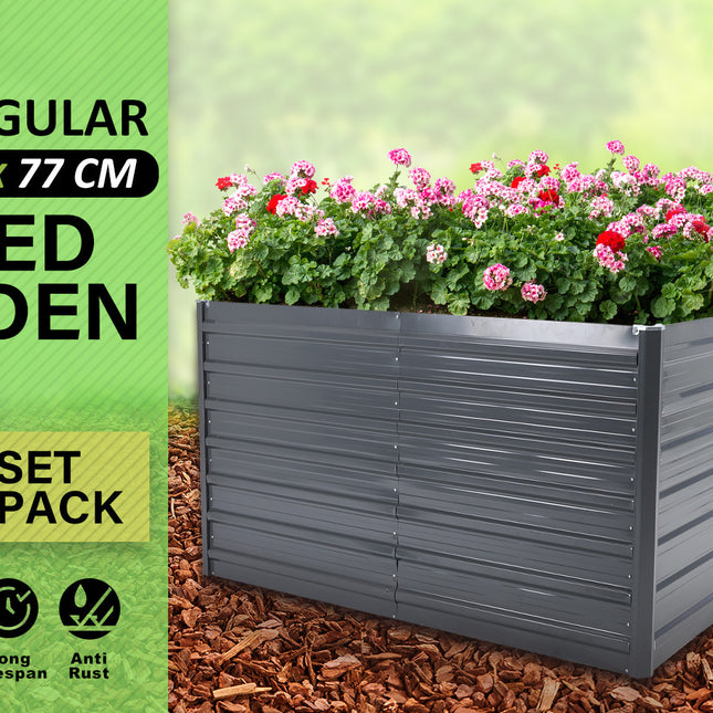 Home Ready 2 Set 240 x 80 x 77cm Grey 2-in-1 Raised Garden Bed Galvanised Steel Planter