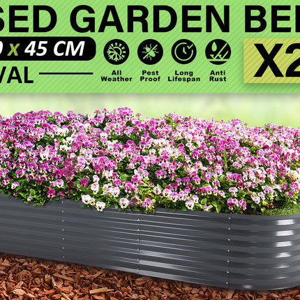 Home Ready 2 Set 320 x 80 x 45cm Grey Raised Garden Bed Galvanised Steel Planter