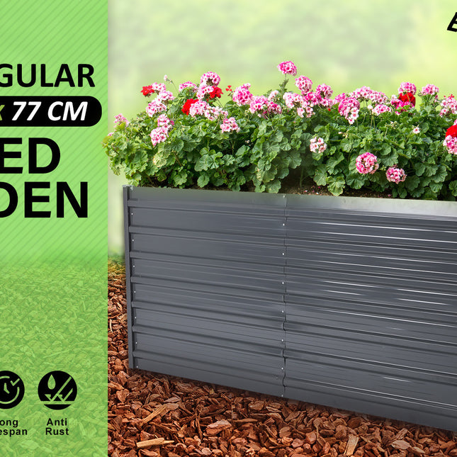 Home Ready 320 x 80 x 77cm Grey 2-in-1 Raised Garden Bed Galvanised Steel Planter