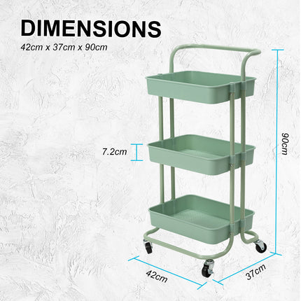 Kandoka 3 Tier Green Trolley Cart Storage Utility Rack Organiser Swivel Kitchen