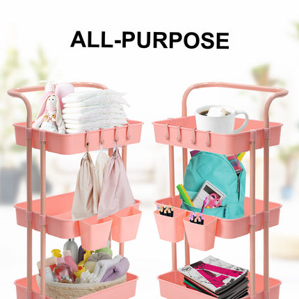 Kandoka 4 Tier Pink Trolley Cart Storage Utility Rack Organiser Swivel Kitchen