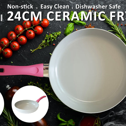 Jiniart Round 24cm White Frypan Frying Pan Non-Stick Induction Ceramic
