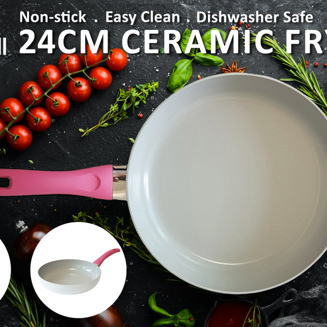 Jiniart Round 24cm White Frypan Frying Pan Non-Stick Induction Ceramic