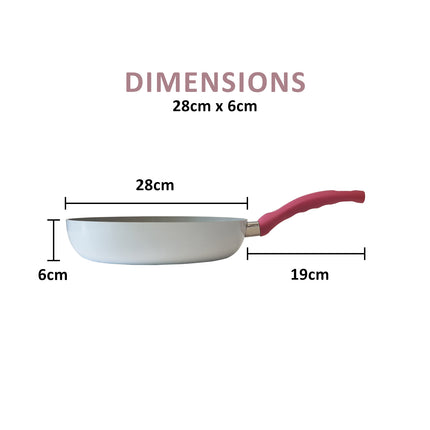 Jiniart Round 28cm White Frypan Frying Pan Non-Stick Induction Ceramic