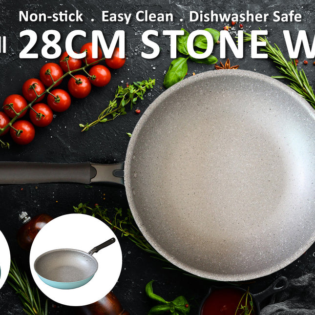 Fanjini Round 28cm Pure Sky Blue Stone Wok Wokpan Non-Stick Induction Ceramic