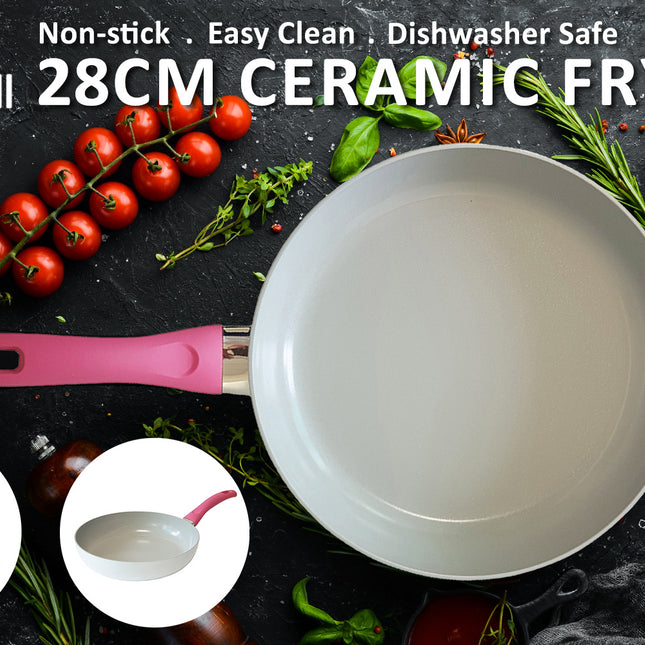 Jiniart Round 28cm White Wok Wokpan Non-Stick Induction Ceramic