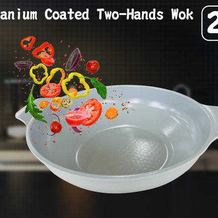 KOMAN 28cm Grey Shinewon Vinch IH Two Hands Wok Non-stick Induction Titanium Ceramic