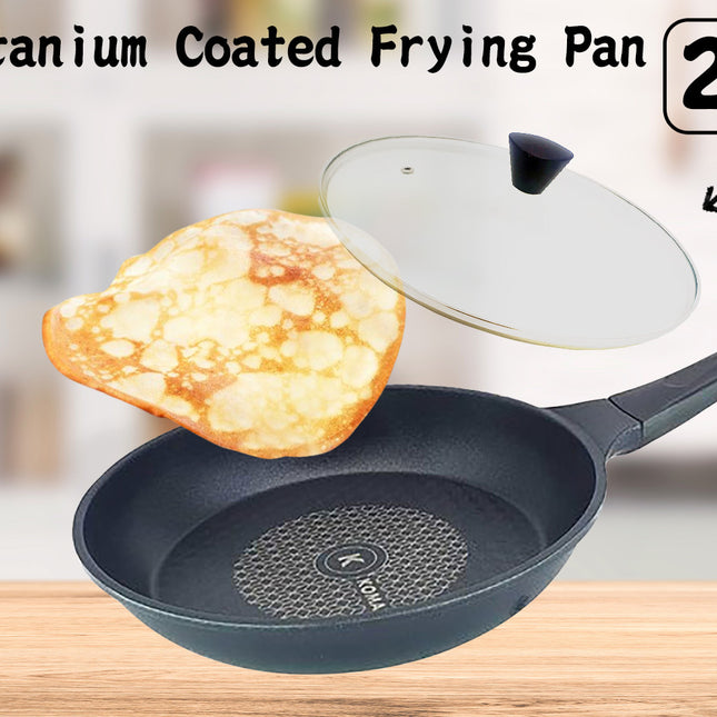 KOMAN 26cm Titanium Coating Frying Pan Non-Stick + Glass Lid
