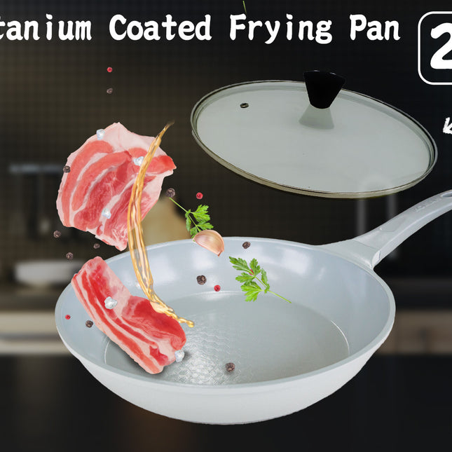 KOMAN 28cm Grey Shinewon Vinch IH Frypan Frying Pan Non-stick Induction Ceramic + Glass Lid