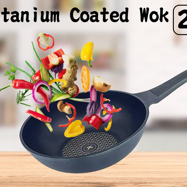 KOMAN 26cm Titanium Coating Wok Pan Non-Stick