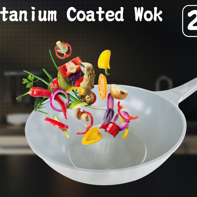 KOMAN 28cm Grey Shinewon Vinch IH Wok Wokpan Non-stick Induction Ceramic