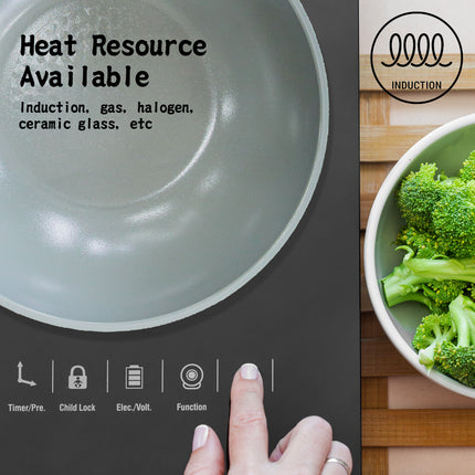 KOMAN 28cm Grey Shinewon Vinch IH Wok Wokpan Non-stick Induction Ceramic + Glass Lid