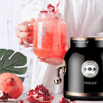 PHILEX 600ml Black Electric Blender Juice Smoothie Mixer Retro + 2 Cups