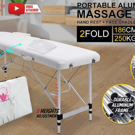 Forever Beauty White Portable Beauty Massage Table Bed Therapy Waxing 2 Fold 55cm Aluminium