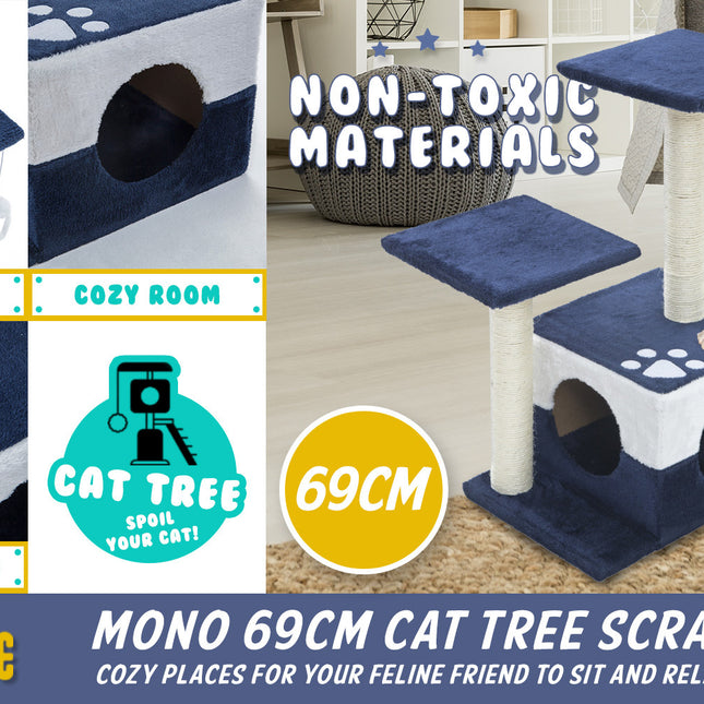 Paw Mate 69cm Blue Cat Tree Mono Multi Level Scratcher