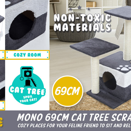 Paw Mate 69cm Grey Cat Tree Mono Multi Level Scratcher