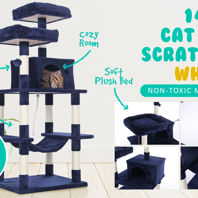 Paw Mate 145cm Blue Cat Tree WHISKY Sisal Scratching Post Scratcher Pole Condo House Tower