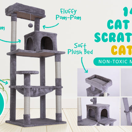 Paw Mate 143cm Grey Cat Tree CATOPIA Sisal Scratching Post Scratcher Pole Condo House Tower
