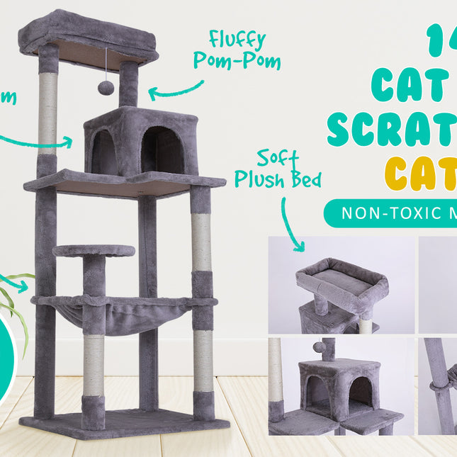 Paw Mate 143cm Grey Cat Tree CATOPIA Sisal Scratching Post Scratcher Pole Condo House Tower
