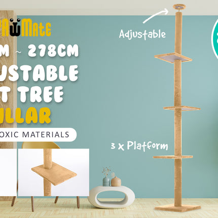 Paw Mate 278cm Brown Cat Tree PILLAR Scratcher Adjustable Floor to Ceiling Condo Tower