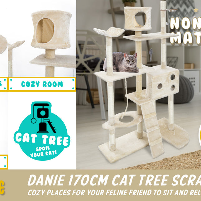 Paw Mate 170cm Beige Cat Tree Danie Multi Level Scratcher