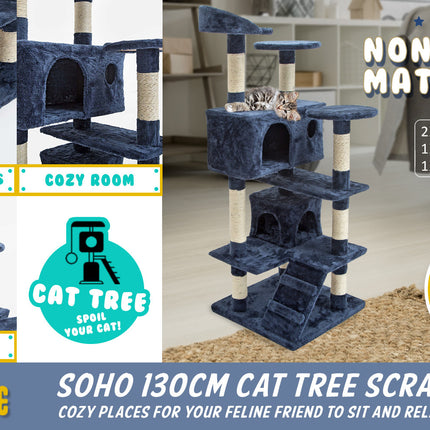 Paw Mate 130cm Blue Cat Tree Soho Multi Level Scratcher