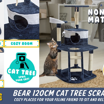 Paw Mate 120cm Blue Cat Tree Bear Multi Level Scratcher
