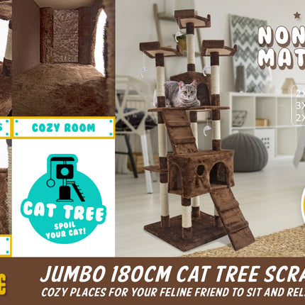 Paw Mate 180cm Brown Cat Tree Jumbo Multi Level Scratcher