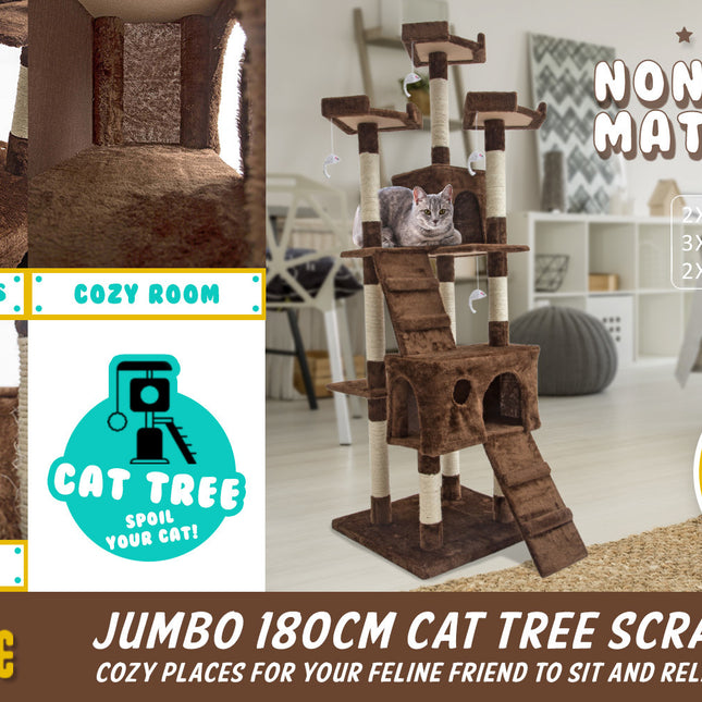 Paw Mate 180cm Brown Cat Tree Jumbo Multi Level Scratcher