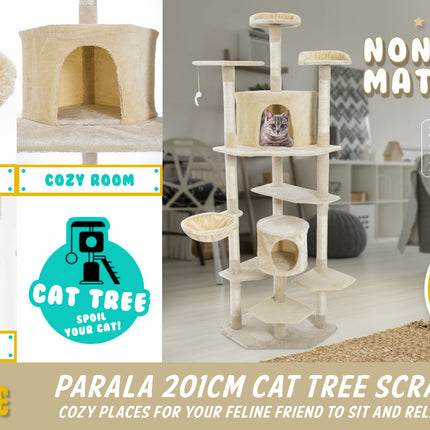 Paw Mate 201cm Beige Cat Tree Parala Multi Level Scratcher