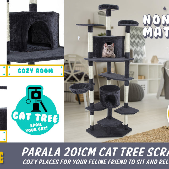 Paw Mate 201cm Grey Cat Tree Parala Multi Level Scratcher