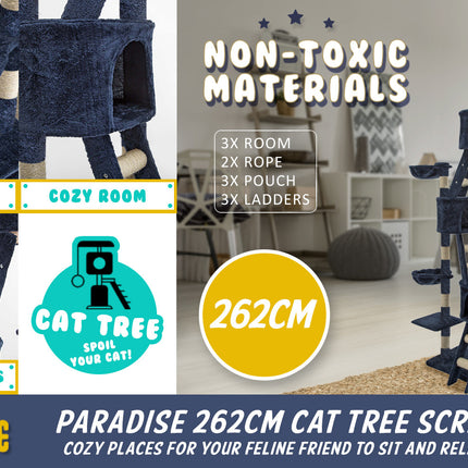Paw Mate 262cm Blue Cat Tree Paradise Multi Level Scratcher