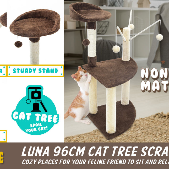 Paw Mate 96cm Brown Cat Tree Luna Multi Level Scratcher