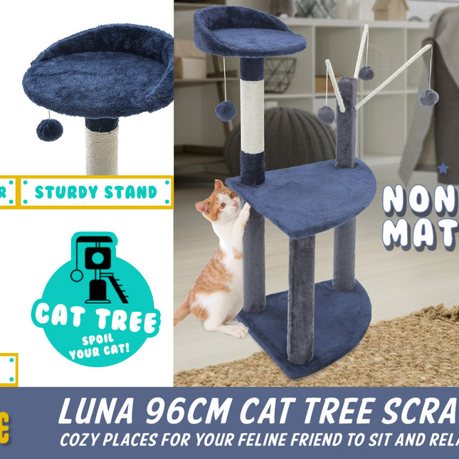 Paw Mate 96cm Blue Cat Tree Luna Multi Level Scratcher