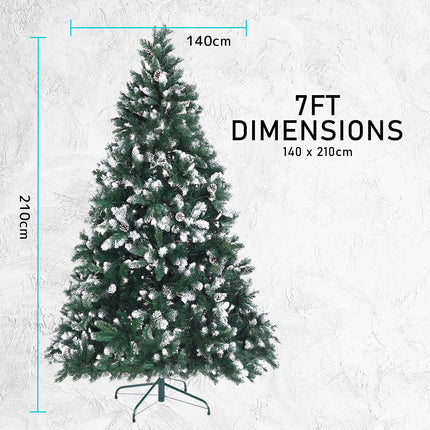 Home Ready 7Ft 210cm 1290 tips Green Snowy Christmas Tree Xmas Pine Cones