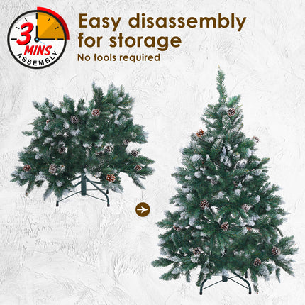 Home Ready 4Ft 120cm 390 tips Green Snowy Christmas Tree Xmas Pine Cones + Bauble Balls