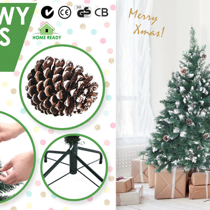 Home Ready 4Ft 120cm 390 tips Green Snowy Christmas Tree Xmas Pine Cones