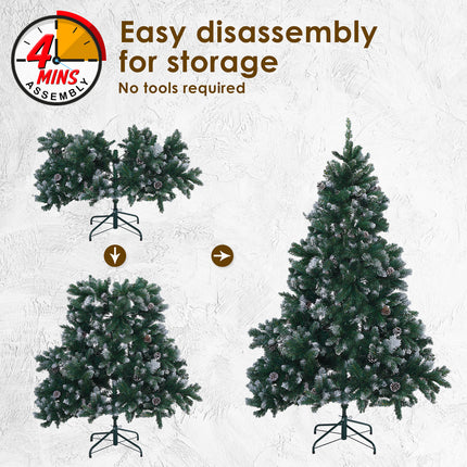 Home Ready 6Ft 180cm 930 tips Green Snowy Christmas Tree Xmas Pine Cones + Bauble Balls