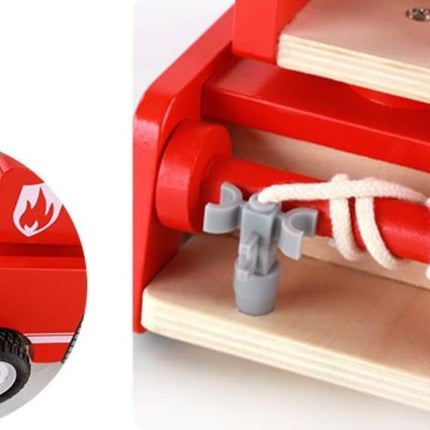Fire truck wooden 3 years + with ladder and firemen Fire engine Red