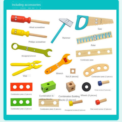 Children's pretend play build fix wood Toolbox Toy, Carpenter Traddie Set For toddlers and kids