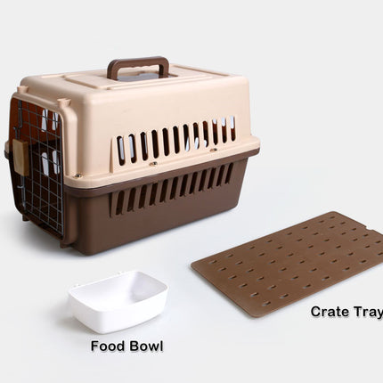 YES4PETS Small Dog Cat Rabbit Crate Pet Carrier Airline Cage With Bowl and Tray-Brown