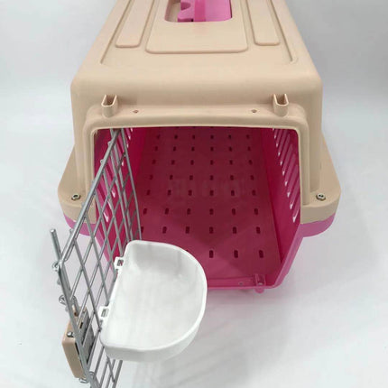 YES4PETS Medium Dog Cat Crate Pet Carrier Airline Cage With Bowl & Tray-Pink