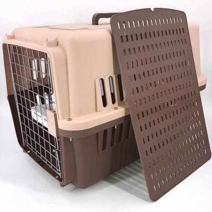 YES4PETS Large Airline Dog Cat Crate Pet Carrier Cage With Tray And Bowl Brown